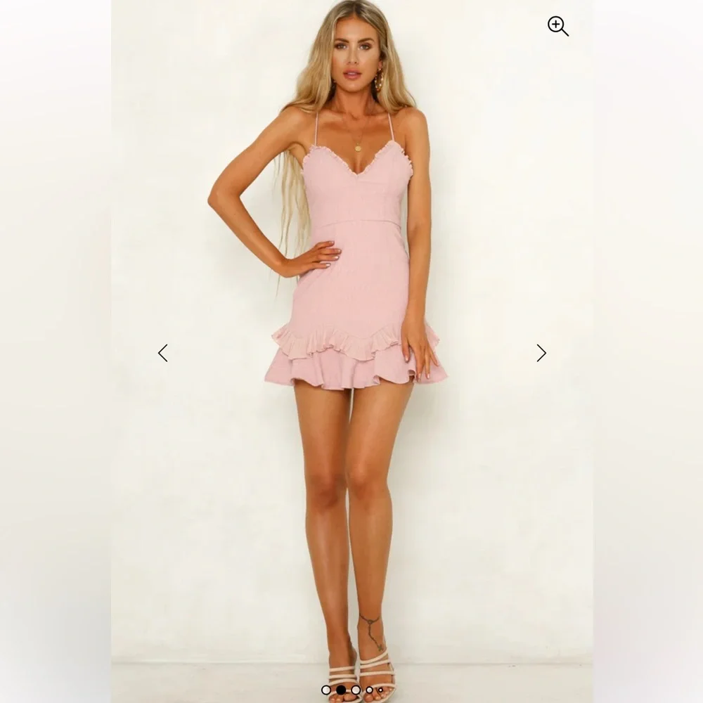 Hello Molly SCORPIO SEASON DRESS BLUSH Elegant Pink Ruffle Hem Dress - Picture 2 of 12